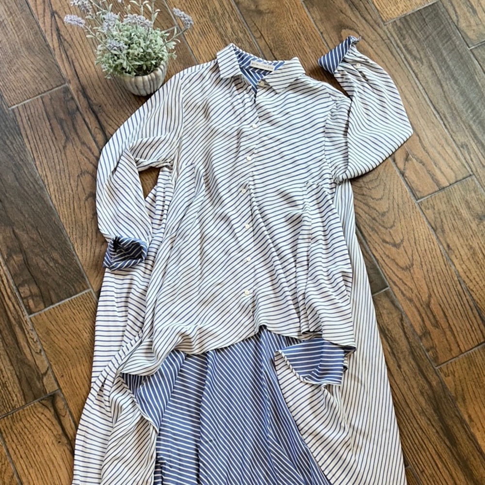 palmer harding/ Striped Button Down Oversized High-Low Lux Top